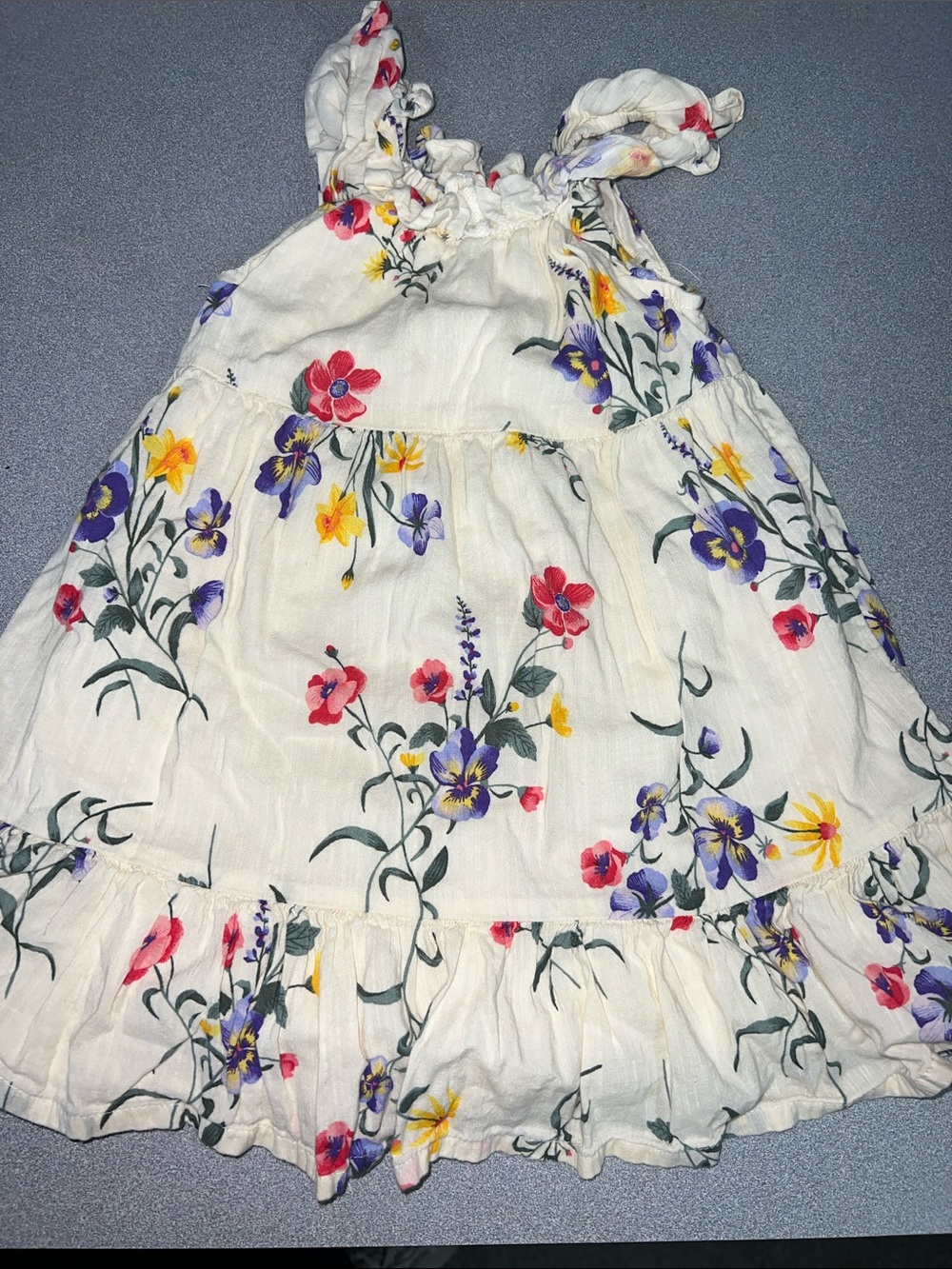 Old Navy White Floral Tiered Sundress with Purple & Yellow Flowers